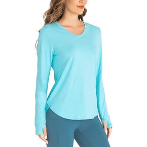 Hiverlay Long Sleeve Workout Shirts for Women V Neck UPF 50+ Athletic Shirts with Thumbhole Running Loose Active T-Shirts