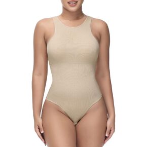Shapewear Bodysuit for Women Tummy Control Tops High Neck Sleeveless Bodysuit Thong Sculpting with Removable Padding in Saudi Arabia