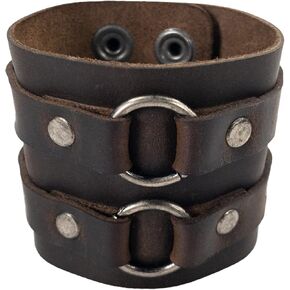 Hide & Drink, 2-Ring Cuff Handmade from Full Grain Leather - Bourbon Brown in Saudi Arabia