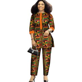 African Suit for Women Print Wax Plus Sizx 2 Piece of Top and Pant Sets Fashion Women in African Clothing