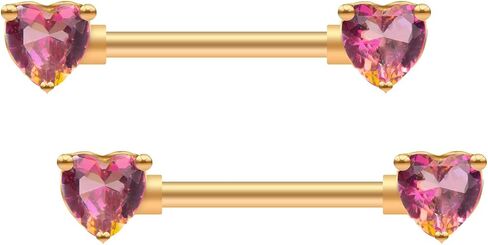 Excepro 2PCS Nipple Barbell 316L Surgical SS PVD Plated Multi-color Red Blue Rainbow Pink Purple CZ Heart shaped Nipple Piercing Shiny Sparkingly Nipple Rings in Kuwait