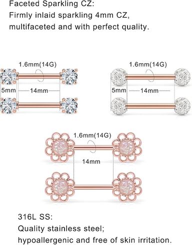 Hnxnskt 3 Pairs Stainless Steel Nipple Ring CZ Straight Barbell Rhinestone Nipple Studs Nipple Body Piercing Jewelry for Women in Kuwait