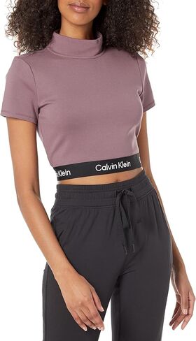 Calvin Klein Performance Women's Mock Neck Ponte Short Sleeve Fitted Crop Top in Saudi Arabia