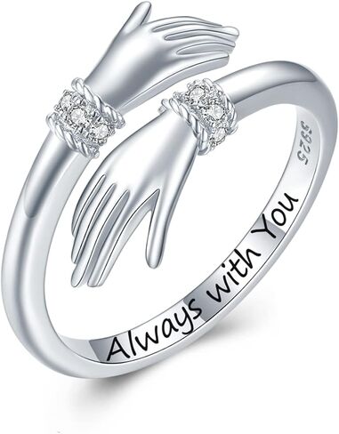 Hug Ring, S925 Sterling Silver Adjustable Come to My Arm Inspirational Encourage Rings Hand Open Thumb Ring''Give Me a Hug'' Embrace Ring Jewelry Gift for Mom Daughter Friends in Kuwait