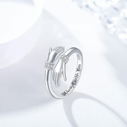 Hug Ring, S925 Sterling Silver Adjustable Come to My Arm Inspirational Encourage Rings Hand Open Thumb Ring''Give Me a Hug'' Embrace Ring Jewelry Gift for Mom Daughter Friends in Kuwait