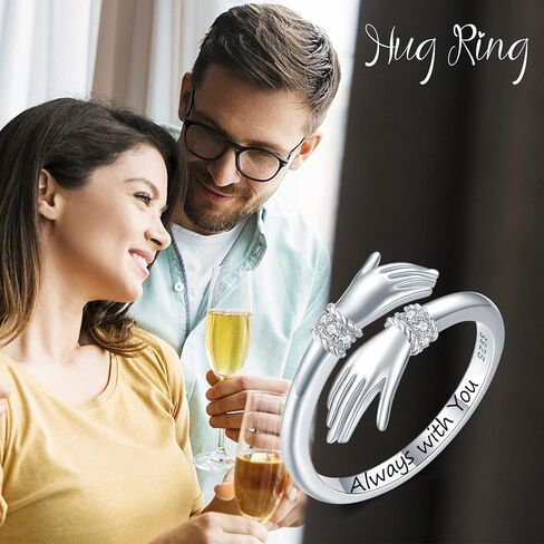 Hug Ring, S925 Sterling Silver Adjustable Come to My Arm Inspirational Encourage Rings Hand Open Thumb Ring''Give Me a Hug'' Embrace Ring Jewelry Gift for Mom Daughter Friends in Kuwait