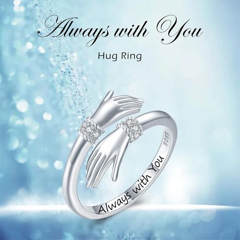 Hug Ring, S925 Sterling Silver Adjustable Come to My Arm Inspirational Encourage Rings Hand Open Thumb Ring''Give Me a Hug'' Embrace Ring Jewelry Gift for Mom Daughter Friends in Kuwait