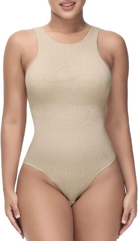 بدلة للجسم للنساء، ملابس علوية للتحكم في البطن، رقبة عالية بدون أكمام، بدلة ثونغ مع حشوة قابلة للإزالة in Kuwait