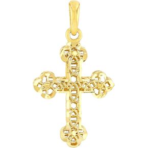 14k Yellow Gold Textured Filigree Christian Orthodox Cross Charm Pendant in Kuwait