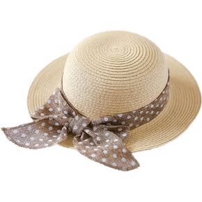 Connectyle Little Girls Straw Hat with Bowknot Summer Beach Sun Protection Hat