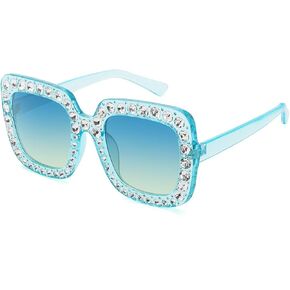ROYAL GIRL Elton Square Rhinestone Sunglasses Oversized Diamond Bling Bling Glasses