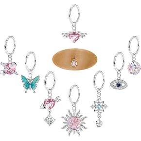 JOERICA 14G Clicker Belly Button Ring Hoop 316L Surgical Steel Dangle Belly Button Rings Butterfly Snake Evil Eye Heart CZ Dangling Navel Rings Hoop Clicker Hinged Segment Belly Ring Hoop Gold Silver Tone 10mm