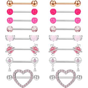JOERICA 8 Pairs 14G Nipple Rings for Women 316L Stainless Steel Heart Butterfly Planet CZ Wing Barbell Nipple Rings Set Cute Nipplerings Piercing Jewelry