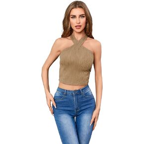MakeMeChic Women's Casual 4 Pieces Solid Ribbed Knit Crop Tank Tops Vest Pack
