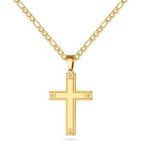 LUXEJEW Stainless Steel Cross Necklaces for Men Figaro Chain Black Silver Gold Cross Pendant Necklace for Men Boys Women 16-24 Inches