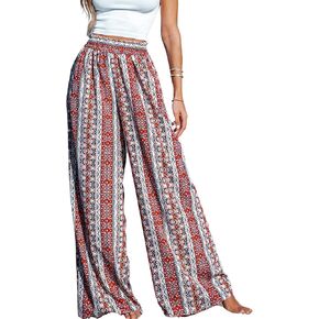 CUPSHE Women's Wide Leg Tribal Print Smocked Pants High Elastic Waisted Bobo Pants