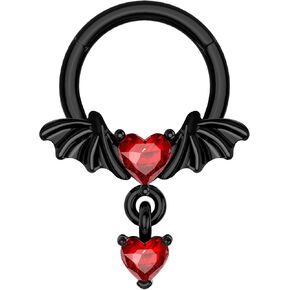 COCHARM 16G Black Dangle Septum Rings Halloween Septum Jewelry Black Bat Wing Helix Daith Earrings for Women Heart CZ Dangling Helix Daith Piercing Jewelry 316L Stainless Steel in Kuwait