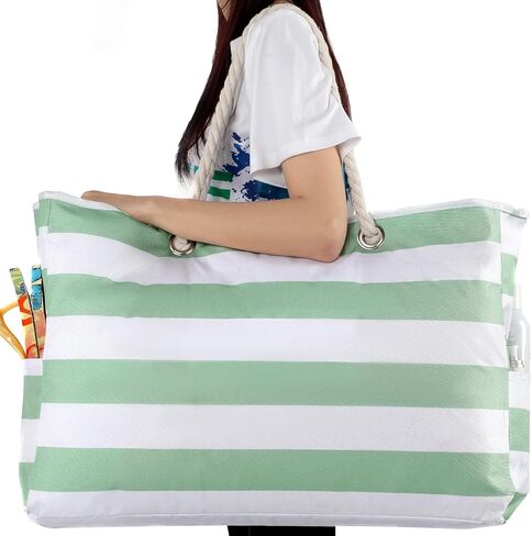 حقيبة شاطئ كلوثيريلي للنساء - حقيبة كبيرة للشاطئ، حقيبة شاطئ مقاومة للماء مع سحاب، حقيبة شاطئ كبيرة لحمام السباحة in Kuwait