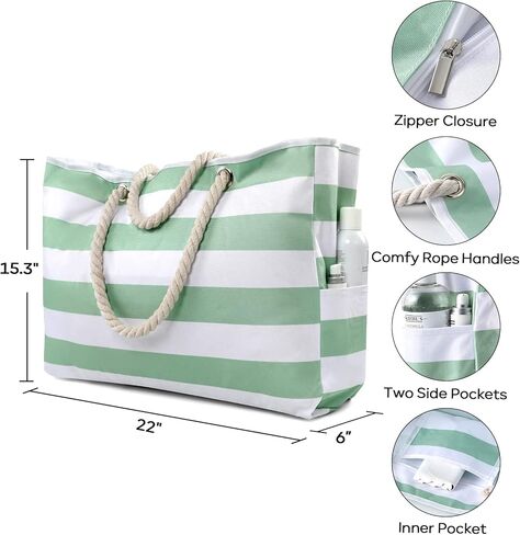 حقيبة شاطئ كلوثيريلي للنساء - حقيبة كبيرة للشاطئ، حقيبة شاطئ مقاومة للماء مع سحاب، حقيبة شاطئ كبيرة لحمام السباحة in Kuwait