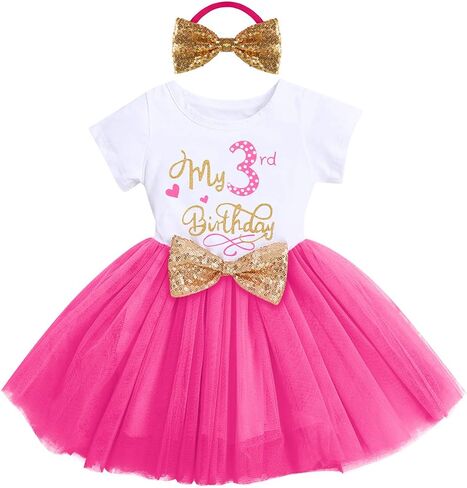 It's My 1st/2nd Birthday Cake Smash One Party Dress for Baby Girls Princess Shiny Sequin Bow Tutu Gown W/Headband Clothes Set in Kuwait