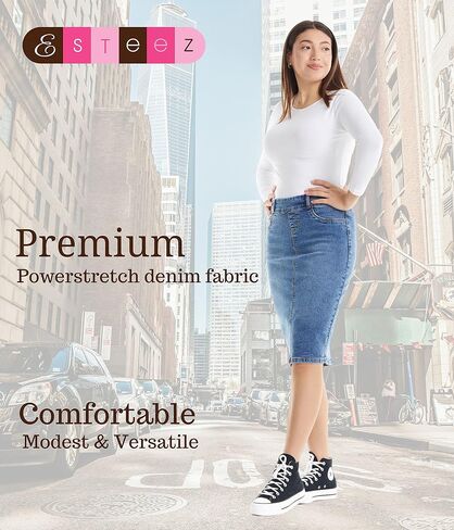 ESTEEZ Women's Denim Pencil Skirt- Stretch Jean Knee Length – Brooklyn in Kuwait
