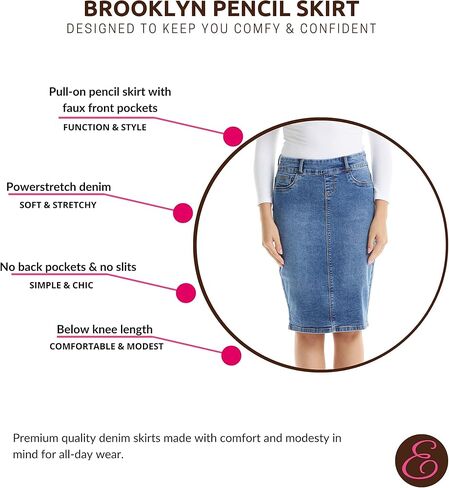 ESTEEZ Women's Denim Pencil Skirt- Stretch Jean Knee Length – Brooklyn in Kuwait