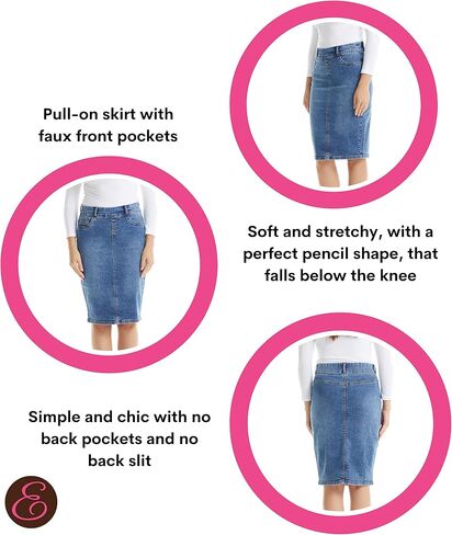 ESTEEZ Women's Denim Pencil Skirt- Stretch Jean Knee Length – Brooklyn in Kuwait