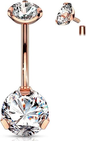 Forbidden Body Jewelry Long Belly Button Rings, Belly Button Jewelry, 14G Surgical Steel, Tri-Prong Round CZ Solitaire Belly Ring for Women, Internally Threaded in Saudi Arabia