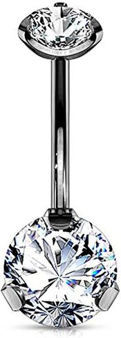 Forbidden Body Jewelry Long Belly Button Rings, Belly Button Jewelry, 14G Surgical Steel, Tri-Prong Round CZ Solitaire Belly Ring for Women, Internally Threaded in Saudi Arabia