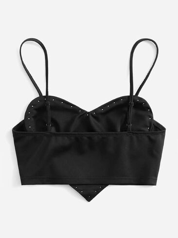 WDIRARA Women's Pearls Sleeveless Asymmetrical Hem Crop Cami Top Sexy Camisole in Kuwait