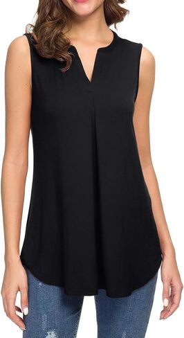 Neineiwu Women's Summer Sleeveless V Neck Casual Tank Tops Blouse Shirts in Kuwait