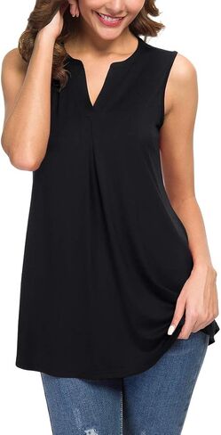 Neineiwu Women's Summer Sleeveless V Neck Casual Tank Tops Blouse Shirts in Kuwait