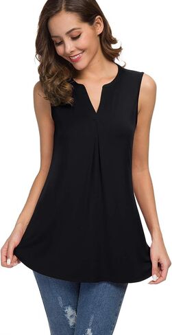 Neineiwu Women's Summer Sleeveless V Neck Casual Tank Tops Blouse Shirts in Kuwait