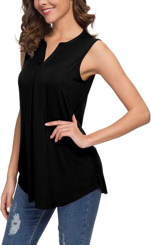 Neineiwu Women's Summer Sleeveless V Neck Casual Tank Tops Blouse Shirts in Kuwait