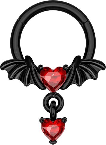 COCHARM 16G Black Dangle Septum Rings Halloween Septum Jewelry Black Bat Wing Helix Daith Earrings for Women Heart CZ Dangling Helix Daith Piercing Jewelry 316L Stainless Steel in Kuwait