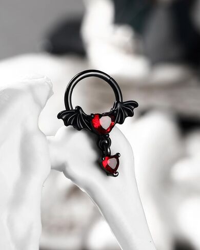 COCHARM 16G Black Dangle Septum Rings Halloween Septum Jewelry Black Bat Wing Helix Daith Earrings for Women Heart CZ Dangling Helix Daith Piercing Jewelry 316L Stainless Steel in Kuwait