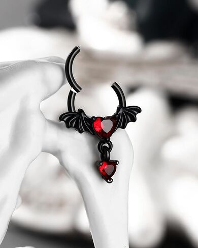 COCHARM 16G Black Dangle Septum Rings Halloween Septum Jewelry Black Bat Wing Helix Daith Earrings for Women Heart CZ Dangling Helix Daith Piercing Jewelry 316L Stainless Steel in Kuwait