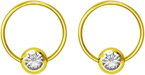 Pair 14g-20g Gold & Rose Gold Tone Surgical Steel CZ Gemmed Captive Bead Body Piercing Hoops (2pcs) in Kuwait