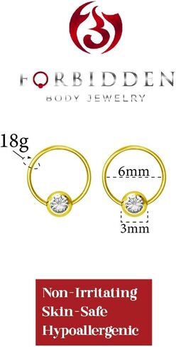 Pair 14g-20g Gold & Rose Gold Tone Surgical Steel CZ Gemmed Captive Bead Body Piercing Hoops (2pcs) in Kuwait