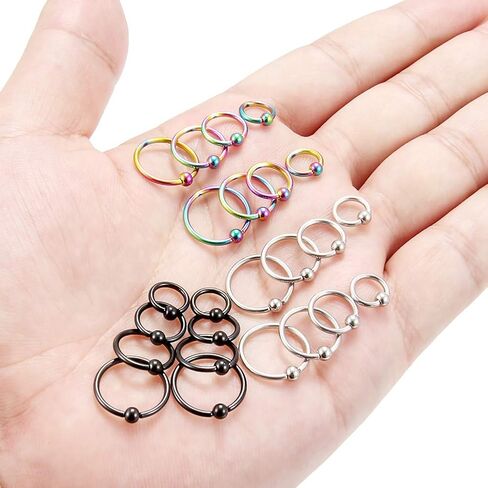 Ftovosyo Tragus هوب أقراط الجراحية الصلب 16 جرام 14 جرام 12 جرام الأسير حبة حلقة الشفاه الحاجز الأطواق هيئة ثقب المجوهرات للنساء الرجال 24 قطعة in Kuwait