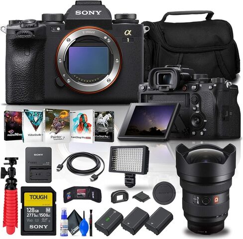 Sony Alpha 1 Mirrorless Digital Camera (Body Only) (ILCE-1/B) + Sony FE 12-24mm f/2.8 GM Lens + 128GB Tough Memory Card + Corel Photo Software + 2 x NP-FZ100 Battery + LED Light + More (Renewed) in Saudi Arabia
