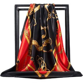 NUWEERIR Womens Large Satin Square Scarf Silk Feeling Hair Wrapping Gift Designer Scarf 35x35 Inches
