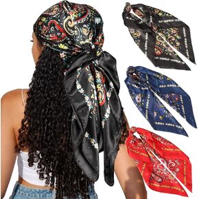 CHLINS 35" Satin Square Hair Scarf Bandanas 3Pcs Large Silk Head Scarves Lightweight Satin Hair Kerchief Sleeping Hair Wraps