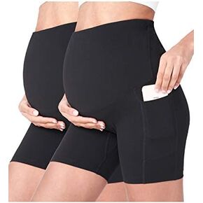 POSHDIVAH Women's Maternity Yoga Shorts Over The Belly Bump Summer Workout Running Active Short Pants with Pockets 5"/8" in Saudi Arabia
