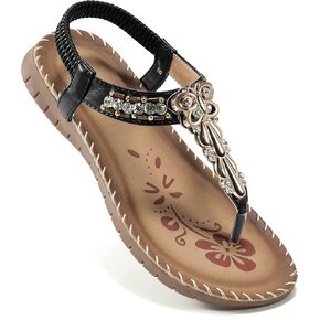 HARENCE المرأة فليب فلوب الصيف الشقق الصنادل للنساء مع حجر الراين مطرز الكاحل T-حزام ثونغ مطاطا صندل الشاطئ الانزلاق على أحذية المشي in Kuwait
