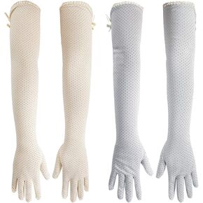 kilofly Women's Long Anti-UV Breathable Arm Sun Block Driving Gloves, 2 Pairs