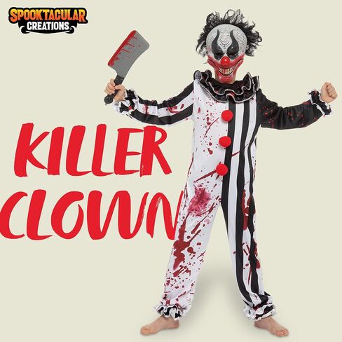 زي المهرج القاتل من Spooktacular Creations Boy Bleeding Killer Clown، زي المهرج المرعب لحفلات الهالوين، حفلة ذات طابع مخيف، لعب دور المهرج القاتل - مقاس M in Saudi Arabia