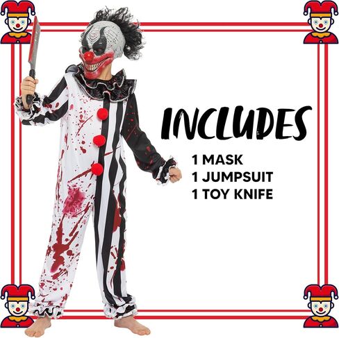 زي المهرج القاتل من Spooktacular Creations Boy Bleeding Killer Clown، زي المهرج المرعب لحفلات الهالوين، حفلة ذات طابع مخيف، لعب دور المهرج القاتل - مقاس M in Saudi Arabia