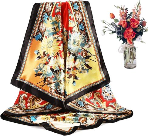 CHLINS 35" Satin Square Hair Scarf Bandanas 3Pcs Large Silk Head Scarves Lightweight Satin Hair Kerchief Sleeping Hair Wraps in Kuwait