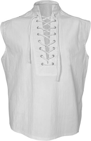 COSHARO Men Renasissance Top Black Medieval Viking Sleeveless Shirt White Linen Pirate Victorian Tunic Top for Men in Saudi Arabia